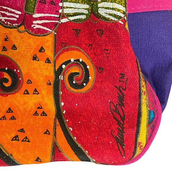 NEW LAUREL BURCH Fantasticats Colorful Medium Shoulder Zip Canvas Tote Bag Purse - Picture 7 of 11
